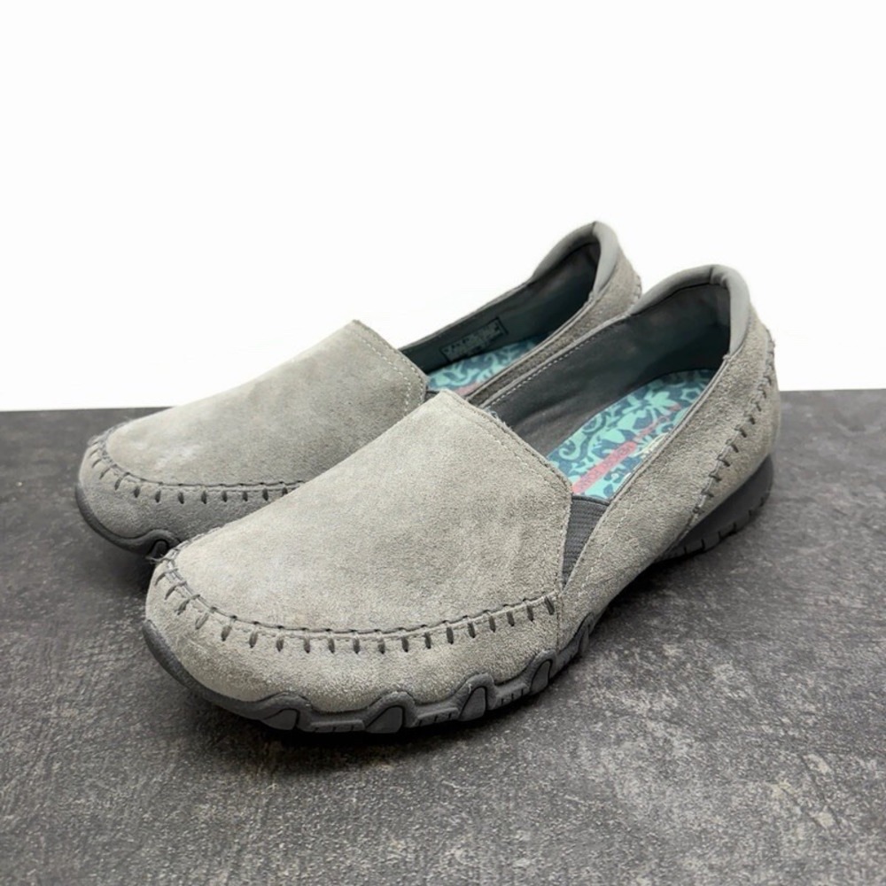 Skechers Bikers Alumni Grey Suede Leather Women's US 8 Slip-On Relaxed Fit Shoes